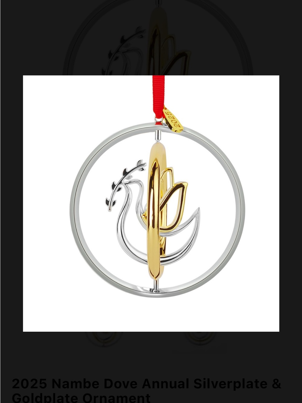 Nambe Silver & Gold Dove Holiday Ornament